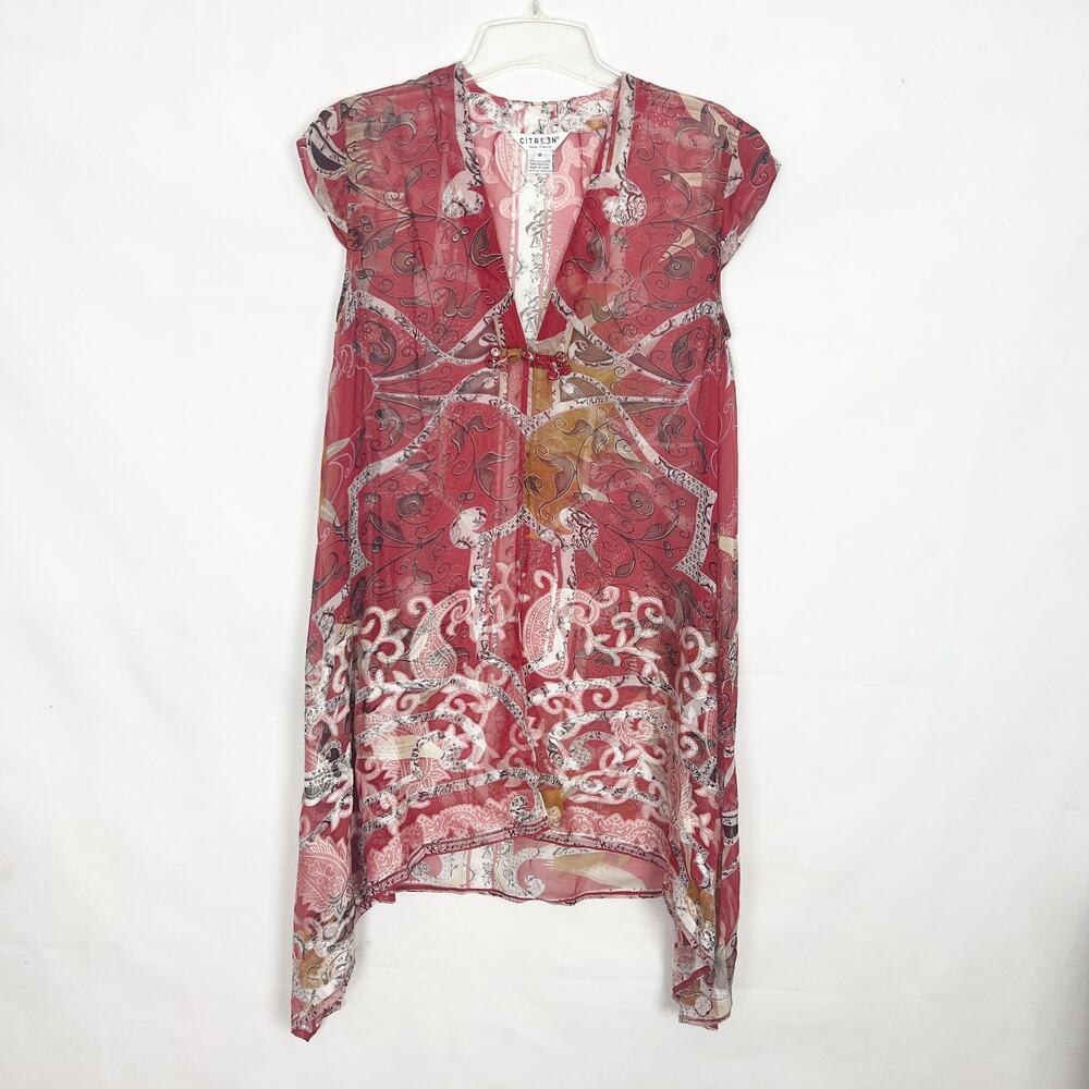 Citron Of Santa Monica Vintage Silk Blend Floral Beach Cover Up Size Medium